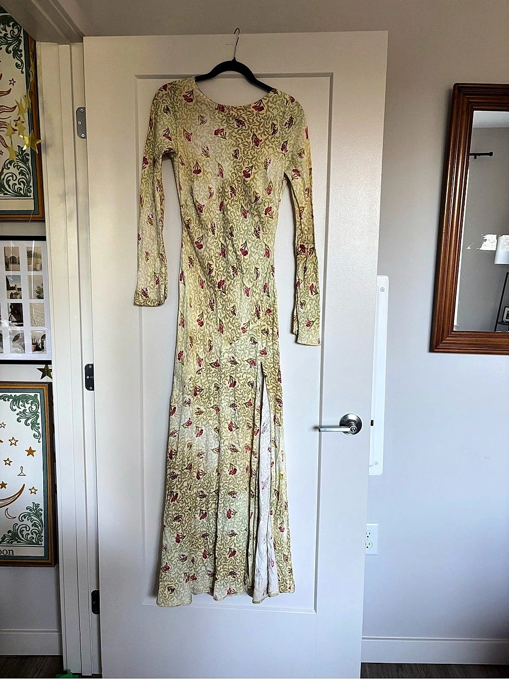 BHLDN Floral Long Sleeve Wedding Guest Dress in Butter Yellow Like New